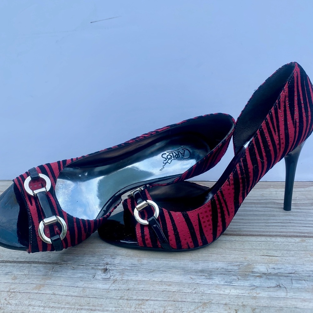 Carlos Roulette Igor Zebra Print Heels